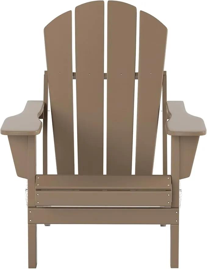 WO Home Furniture Adirondack Chairs Table Set of 3 PCS Outdoor Folding Chairs Coffee Table Weather/UV Resistant for Lawn, Garden, Bon Fire, Balcony (Weathered Wood) by GreenHaven Gardens
