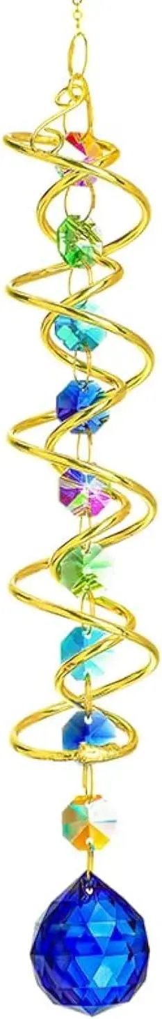 H&D HYALINE & DORA Gazing Ball Spiral Tail Crystal Suncatcher, Rainbow Maker Crystal Beads Decor Sun Catcher Hang with Hook for Window Indoor Outdoor by GreenHaven Gardens