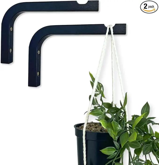 2-Piece Set of Plant Hooks for Wall 6 inch - Mounted Wooden Plant Hook - Indoor and Outdoor Bracket Plant Hanger for Planters, Lanterns, Bird Feeders, Patio Decorations (Black) by GreenHaven Gardens