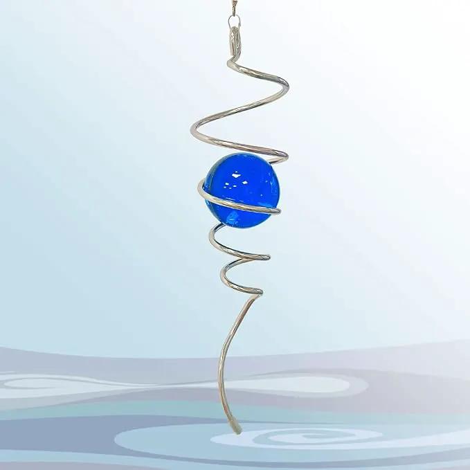 Wind Spinner Tail Gazing Ball Spiral Tail Wind Spinner Stabilizer Sun Catcher Visual Illusion in Spinning Yard Art Decor,Indoor Outdoor Garden Decoration Wind Sculptures-13 in(Dark Blue) by GreenHaven Gardens