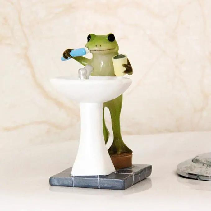 Tfro & Cile Frog Garden Statue Decor Miniature Animal Figurine Outdoor Fairy Brushing Teeth Sculpture for Bathroom - 3.3 Inch Height by GreenHaven Gardens