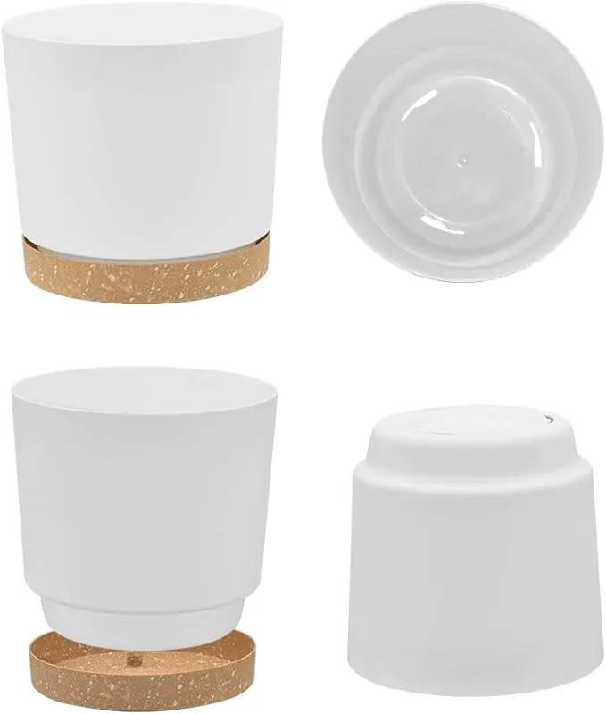 ZMTECH Plant Pots, Set of 3 8'' Self Watering Plastic Planter with Drainage Hole and Saucer, Modern Decorative Flower Pot for Indoor Outdoor House Plants, Succulents, Flowers - White by GreenHaven Gardens