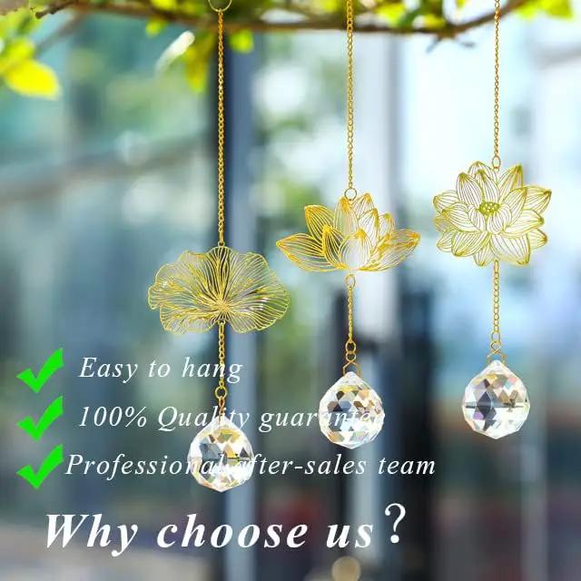 H&D HYALINE & DORA Suncatchers Lotus Leaf Pendant with Crystal Prisms Window Hang Sun Catcher Ornament Rainbow Maker for Home Garden Rearview Mirror Charms, Pack of 3
