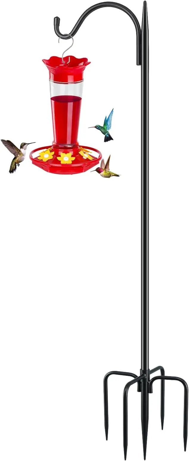 FEED GARDEN Short Shepherds Hooks for Outdoor, 48 Inch Bird Feeder Pole with 5 Prongs Base, Heavy Duty Shepherds Hook Garden Hook for Hummingbird Feeder, Hanging Lantern, Plant Baskets,1 Pack by GreenHaven Gardens