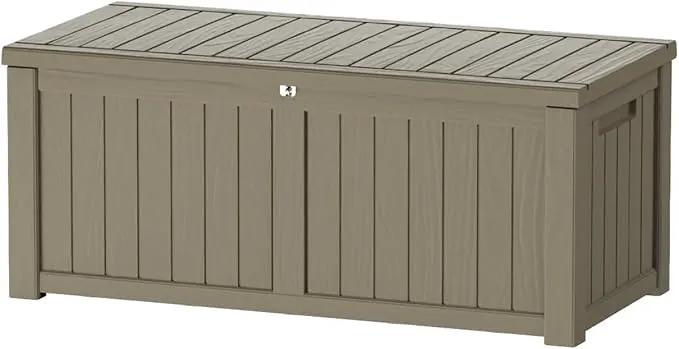 150 Gallon Lockable Resin Deck Box, Waterproof & UV-Resistant Outdoor Storage Box for Outdoor Cushion Storage, Garden Tools & Pool Accessories Storage, Gray by GreenHaven Gardens