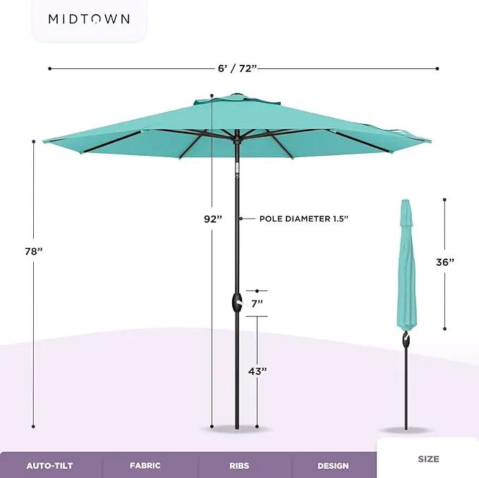 Midtown Umbrellas 10-Year-No-Fade - 6 Ft - UV Proof Navy Blue Fabric - Umbrella Outdoor Patio, Auto-Tilt Aluminum Frame Large Patio Umbrella for Garden, Pool & Deck - Black Pole by GreenHaven Gardens