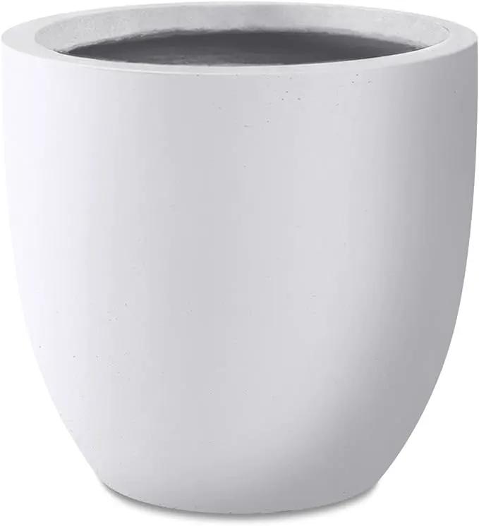Kante 14 Inch Dia Round Concrete Planter, Indoor Outdoor Large Plant Pot with Drainage Hole and Rubber Plug for Home Patio Garden, Pure White by GreenHaven Gardens