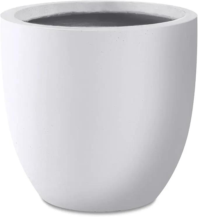 Kante 14 Inch Dia Round Concrete Planter, Indoor Outdoor Large Plant Pot with Drainage Hole and Rubber Plug for Home Patio Garden, Pure White by GreenHaven Gardens
