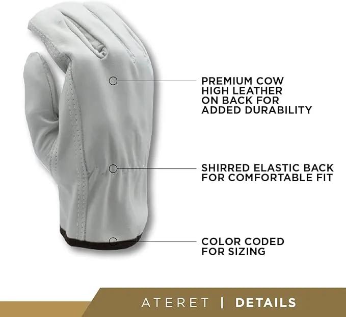ATERET 24 Pairs Medium Heavy Duty Durable Cowhide Leather Work Gloves I Driver Gloves for Truck Driving, Warehouse, Gardening, Farming