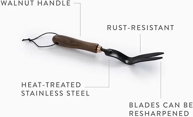 Barebones Dandelion Weeding Fork - Gardening Hand Tools - Japanese Hand Weeder, Weed Puller, and Weed Remover Tool (Walnut/Black) by GreenHaven Gardens