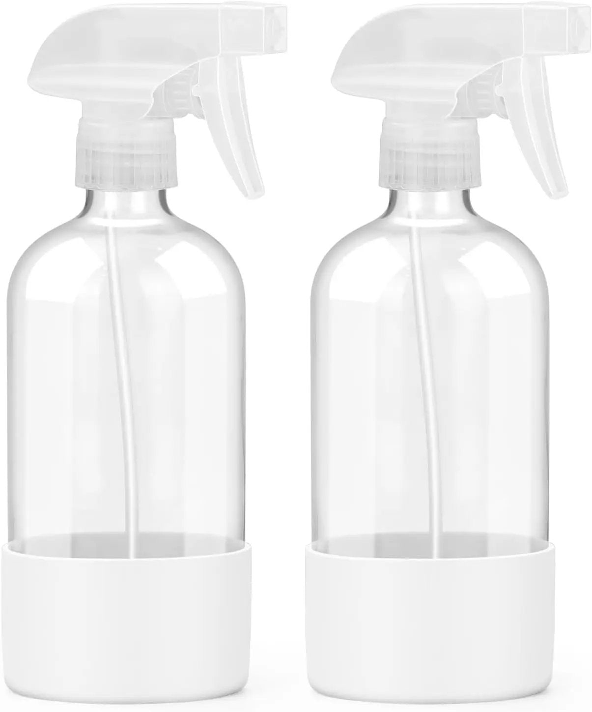 2 Pack Glass Spray Bottles with Silicone Sleeve, 16 oz Empty Refillable Containers with Adjustable Spray Nozzles, Spray Bottles for Hair, Cleaning Solutions and Plants White by GreenHaven Gardens