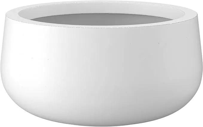 Kante 11.8" Dia Round Concrete Planter, Cement Plant Pots with Drainage Hole and Rubber Plug for Outdoor Indoor Garden Home, Modern Curvaceous Design, Pure White by GreenHaven Gardens