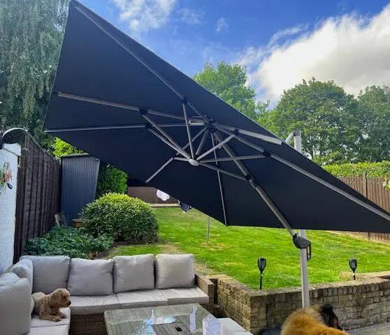 PURPLE LEAF 11 Feet Double Top Deluxe Solar Powered LED Square Patio Umbrella Offset Hanging Umbrella Outdoor Market Umbrella Garden Umbrella, Grey by GreenHaven Gardens