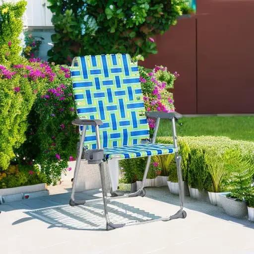 VINGLI Aluminum Patio Lawn Chairs Folding Set of 2 with Detachable Cup Holder, Webbed Beach Chair Folding Chair Outdoor Portable Camping Chair for Yard, Garden Blue alulawnchair by GreenHaven Gardens