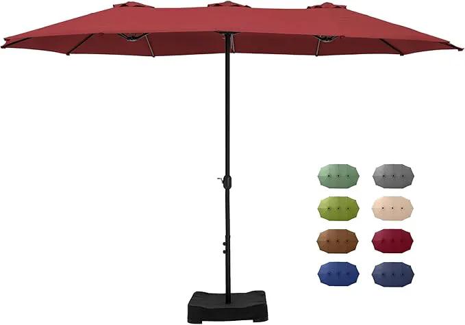 GREEN PARTY 15 ft Rectangle Patio Umbrella with Base Included, Double-Sided Table Umbrella with Crank, Large Outdoor Umbrellas for Patio Poolside Garden Backyard, Burgundy Red by GreenHaven Gardens