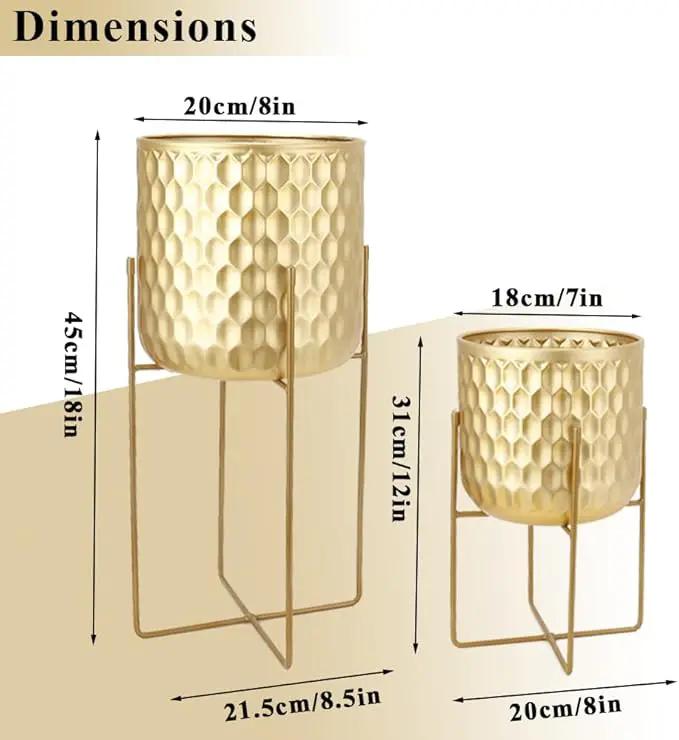 TRIROCKS Set of 2 Planters with Stand Indoor Outdoor Metal Plant Stand 8 * 18 &7 * 12 "Modern Planters Flower Pots for Living Room Corner Kitchen Office Garden Balcony Patio Decor(Gold) by GreenHaven Gardens