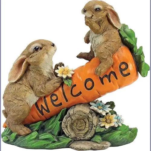 Design Toscano HF317387 Bunny Bunch Rabbits Outdoor Garden Statue Welcome Sign, 10 Inch, Full Color by GreenHaven Gardens