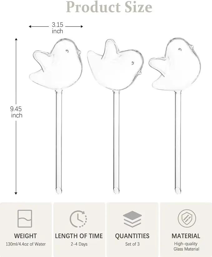 DN DECONATION 3 Pcs Bird Shaped Watering Globes, Birdlike Clear Glass Watering Bulbs, Watering Bulbs for Indoor Plants & Outdoor, Automatic Plant Watering System to Support Plant Health, Decor by GreenHaven Gardens