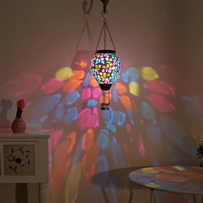 DREAMSOUL Butterfly Mosaic Hot Air Balloon Solar Lantern Hanging Glass Decorative LED Light Solar Lanterns Outdoor Waterproof by GreenHaven Gardens