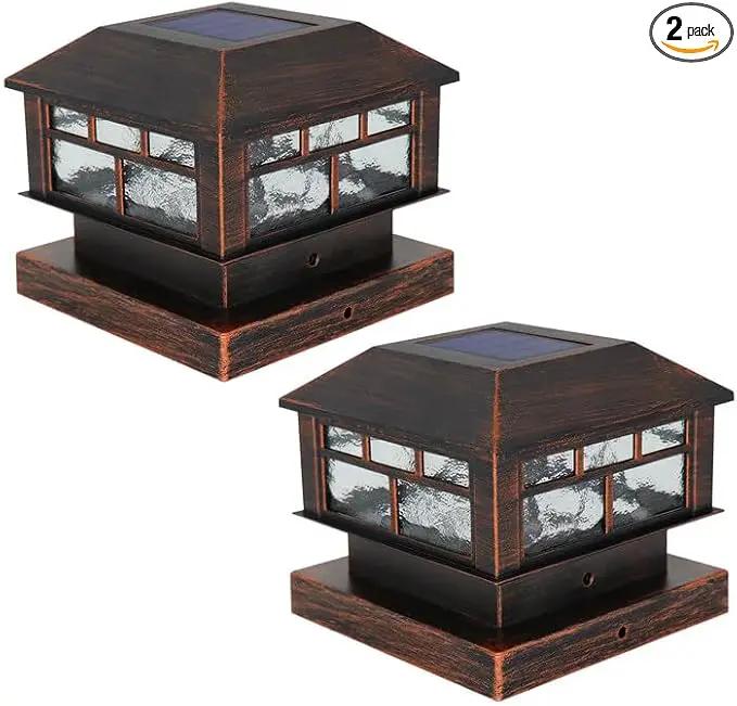 Solar Post Lights Outdoor, 20LM Fence Post Cap Lights, Waterproof, 2 Light Modes, Fit 3.5x3.5in 4x4in 5x5in Wooden Post, Solar Power Deck Lights for Garden Deck Patio Decoration(Bronze 2Pack) by GreenHaven Gardens