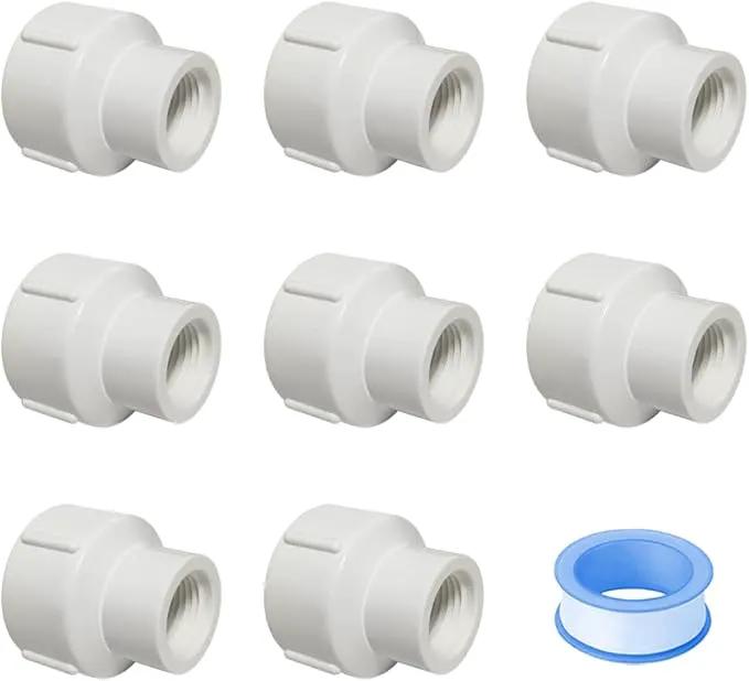8PCS 1/2 to 1 Inch Female to Female PVC Pipe Pressure Fittings 1/2" to 1" Double Female Thread Coupling Pipe Adapter Connectors for Sprinkler, Drip Irrigation System by GreenHaven Gardens