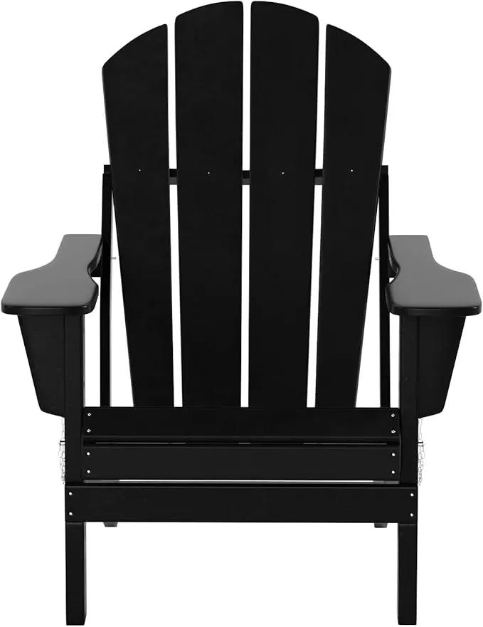 WO Home Furniture Adirondack Chairs Table Set of 3 PCS Outdoor Folding Chairs Coffee Table Weather/UV Resistant for Lawn, Garden, Bon Fire, Balcony (Black) by GreenHaven Gardens