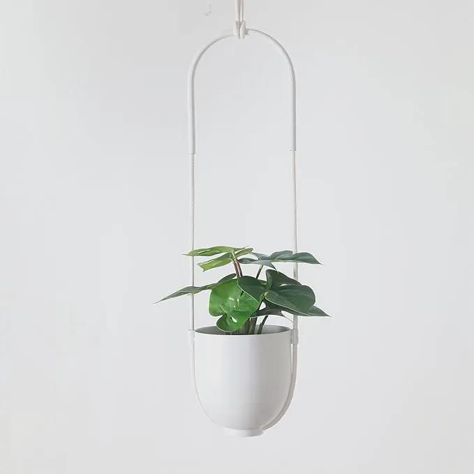 Boho Hanging Planter for Indoor Outdoor Plants Modern Wall and Ceiling Hanging Plant Basket Holder Hanger for Vines Succulents Ferns Room Decor(White) by GreenHaven Gardens
