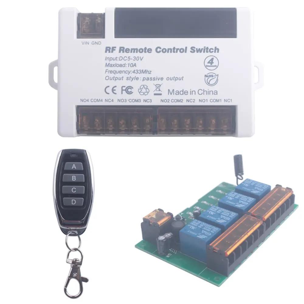 12V 24V 2 Channels Wireless Relay Remote Control Switch, RF 433Mhz DC 5V-30V Garage Door Opener Wireless Switch with Receiver 2 Transmitters, Easy to Terminal Wiring (4CH 1* Controller 433Mhz) by GreenHaven Gardens