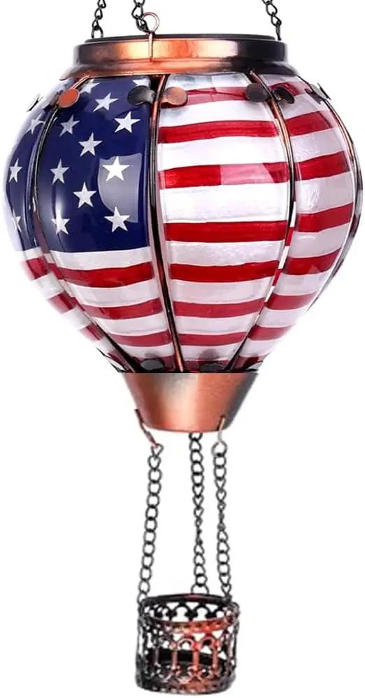 Hot Air Balloon Solar Lantern with Flickering Flame, Glass Hanging Garden Lights Outdoor Waterproof for Tree Yard Patio Mother's Day Gift, 18" H Flag by GreenHaven Gardens