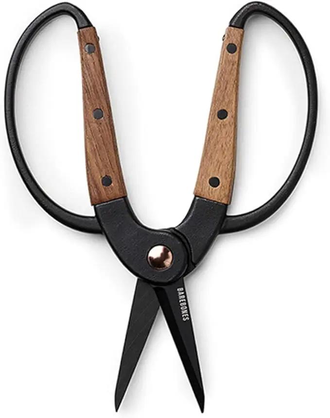 Barebones Garden Scissors - Walnut Scissors - Garden Supplies and Indoor Plant Accessories - Plant Shears with Wide Handles - Comfortable Fit Trimming Shears (Small) by GreenHaven Gardens