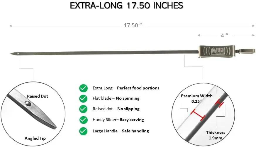 Stainless Steel Skewers | 17.5" Long for Grilling with Slider | Set of 8 | Kabob BBQ Skewers |Kebab | Reusable | Dishwasher Safe | by GreenHaven Gardens