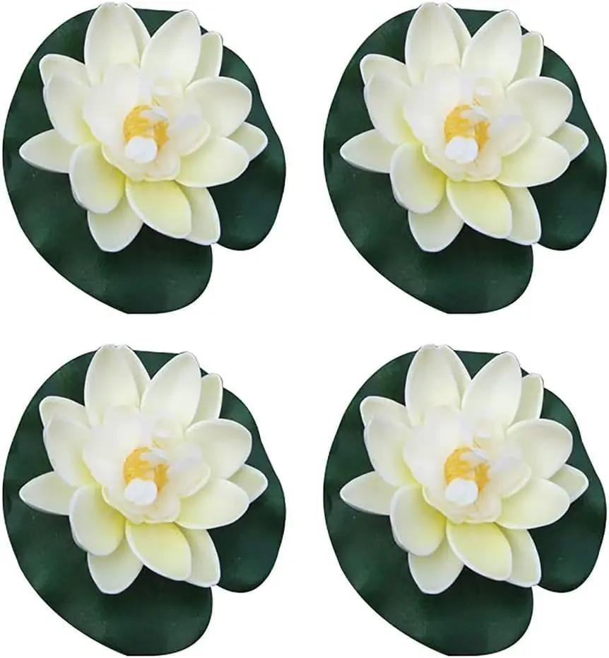 4 Pieces Artificial Floating Lotus Flowers with Lily Pads, Decorative Foam Water Plants for Pond, Pool, Garden Fish Tank Aquarium Home Garden Special Decoration Outdoor Décor,Artificial Flowers by GreenHaven Gardens