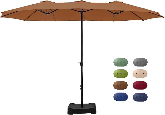 GREEN PARTY 15 ft Rectangle Patio Umbrella with Base Included, Double-Sided Table Umbrella with Crank, Large Outdoor Umbrellas for Patio Poolside Garden Backyard, Tawny by GreenHaven Gardens