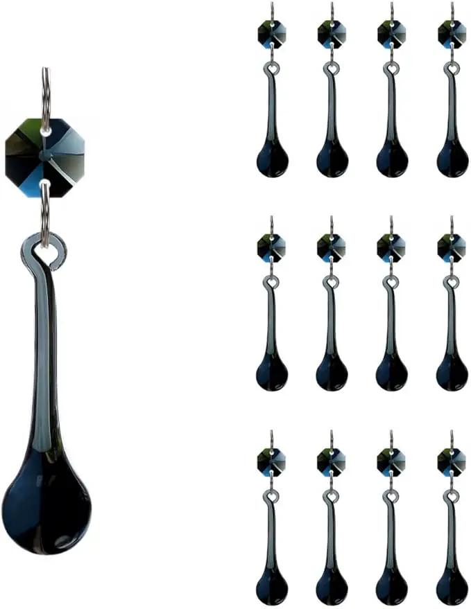 12pcs Raindrop Crystal Chandelier Prisms Parts, 53mm Hanging Crystals Beads for Chandeliers, Home Decoration (Transparent Black) by GreenHaven Gardens