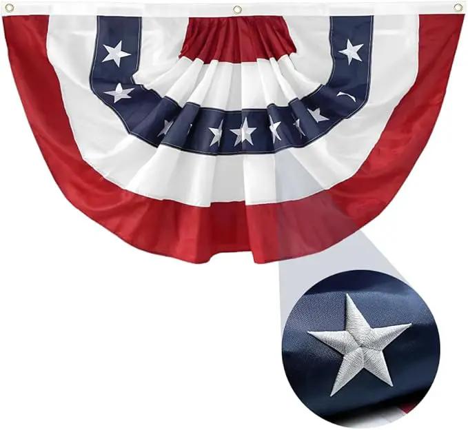 2x4Ft American Bunting Flag 4th of July Embroidered Stars USA Bunting Banner Patriotic Decorations Pleated Half Fan Flags Decor Outdoor Outside Porch Garden Window Independence Day Memorial Veterans by GreenHaven Gardens