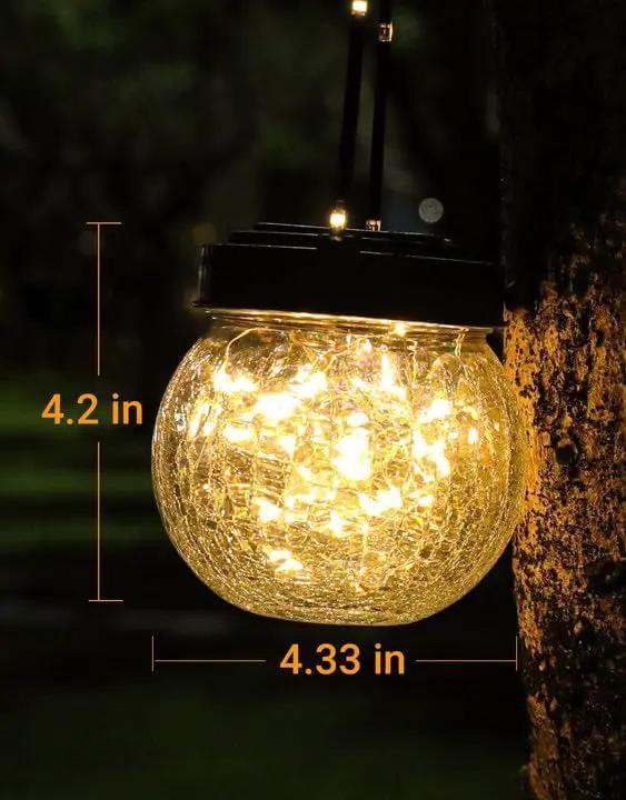 Solar Lanterns Solar Lights Outdoor Waterproof 6-Pack, Solar Powered Hanging Lights Cracked Glass Hanging Globes for Christmas Decoration, Shepherd Hook, Garden Tree Ornaments by GreenHaven Gardens