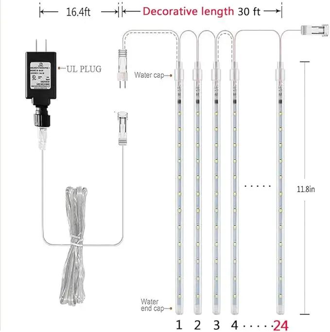 Outdoor Christmas Decorations, 24 Tubes(Equivalent to 3 Sets of 12Inch 8-Tubes) Meteor Shower Lights Snow Falling Icicle Christmas Lights Outdoor for House Tree Halloween Garden Decor, UL Plug, Blue by GreenHaven Gardens