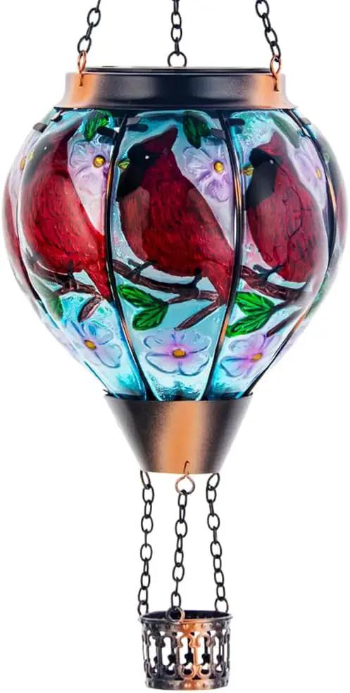 DREAMSOUL Cardinal Hot Air Balloon Solar Lantern, Hanging Solar Lanterns Outdoor with Flickering Flame Light, Glass Outdoor Lantern Waterproof for Patio Yard Party Gift Decor Christmas Gifts by GreenHaven Gardens