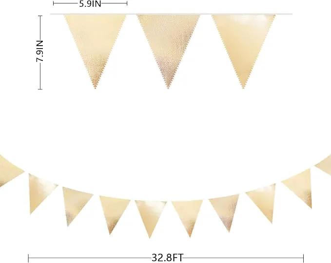 Champagne Gold Party Decoration Metallic Fabric Triangle Pennant Banner Flag Bunting Garland for Birthday Engagement Bridal Shower Wedding Anniversary Graduation Bachelorette Party Decoration Supplies by GreenHaven Gardens