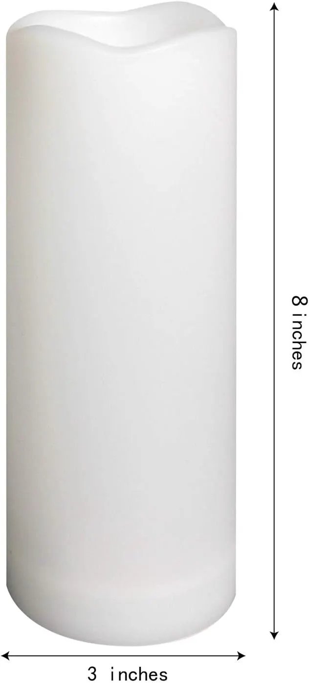 CANDLE CHOICE Waterproof Outdoor Battery Operated Flameless Candles Remote Timer White Tall Plastic Fake Realistic Flickering Electric LED Pillars for Lantern Wedding Christmas Decorations 3”x8” 3PCS by GreenHaven Gardens