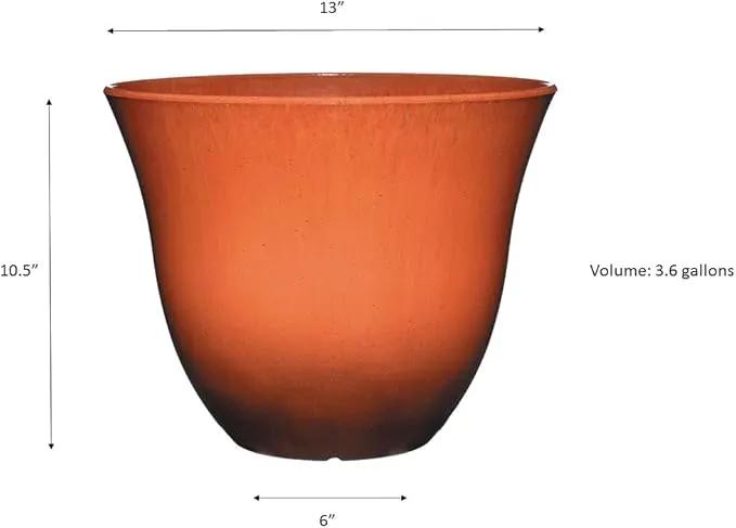 Classic Home and Garden Honeysuckle Resin Flower Pot Planter, Orange Ember, 13" (Pack of 3) by GreenHaven Gardens