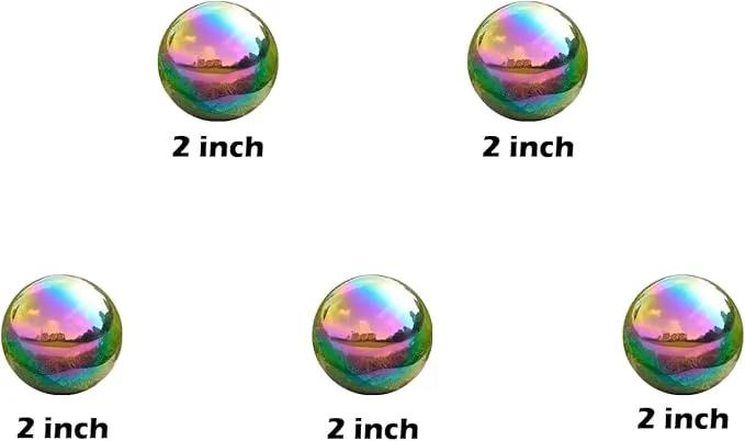Nerien Gazing Ball, 2 Inch Stainless Steel Garden Mirror Globe, Polished Ornament Sphere, Hollow Floating Reflective Hemisphere, for Home Outdoor Pond Housewarming Swimming Decoration, Rainbow, 5pcs by GreenHaven Gardens