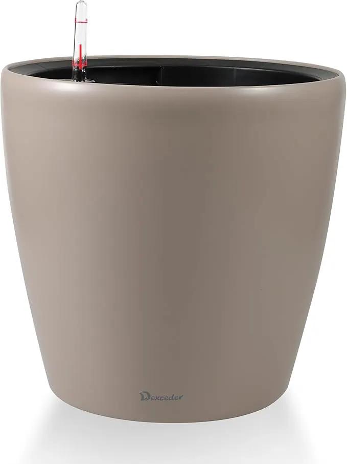 Dexceder 15x14 Self Watering Planter with Wheels Indoor Outdoor, Inner Pot Design, Thickened Large Floor Standing Flower Plant Pot with Water Level Indicator (Taupe Matte) by GreenHaven Gardens