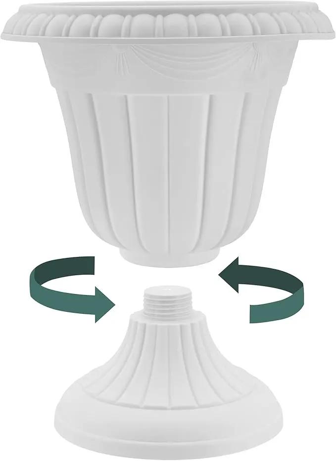 PL10WW Classic Traditional Plastic Urn Planter, 15" x 13", Whitewash by GreenHaven Gardens