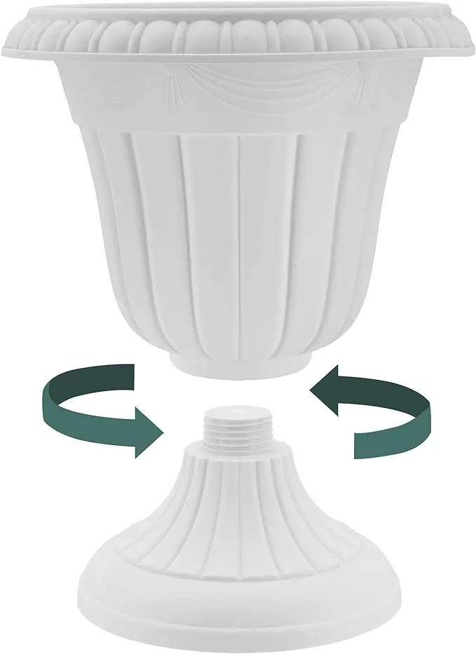 PL00CW Classic Traditional Plastic Urn Planter Indoor/Outdoor, 16" x 18", White Wash by GreenHaven Gardens