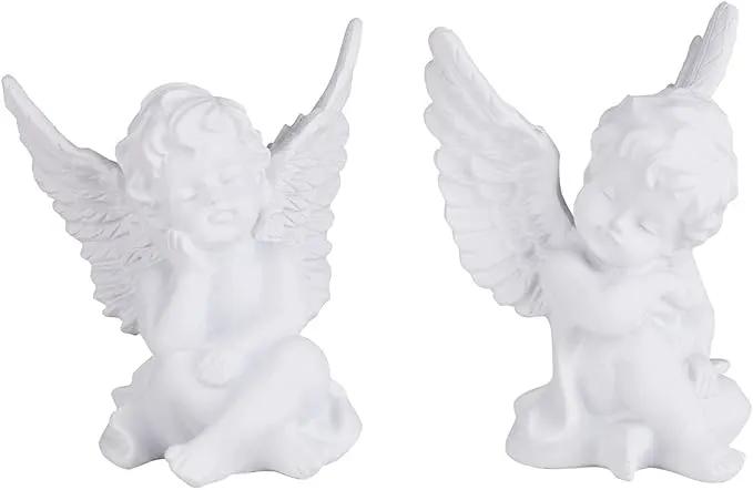 orenm 2 Pack Resin Cherubs White Angel Statue Figurine, Garden Sleeping Cherub Statue Sculpture Indoor Outdoor Home Decoration, Cute Adorable Angle Sculpture Memorial Statue(4" Height) (White) by GreenHaven Gardens