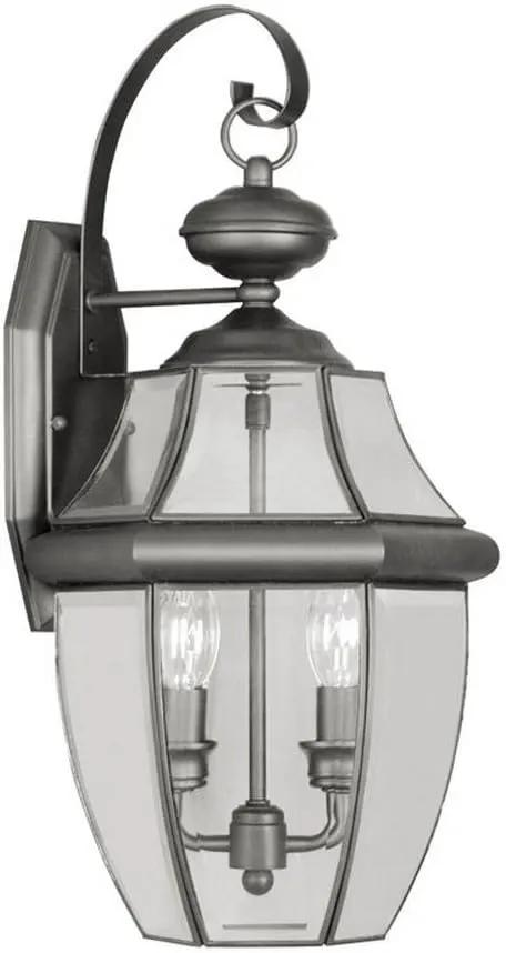 Livex Lighting 2251-04 Monterey 2 Light Outdoor Black Finish Solid Brass Wall Lantern with Clear Beveled Glass by GreenHaven Gardens