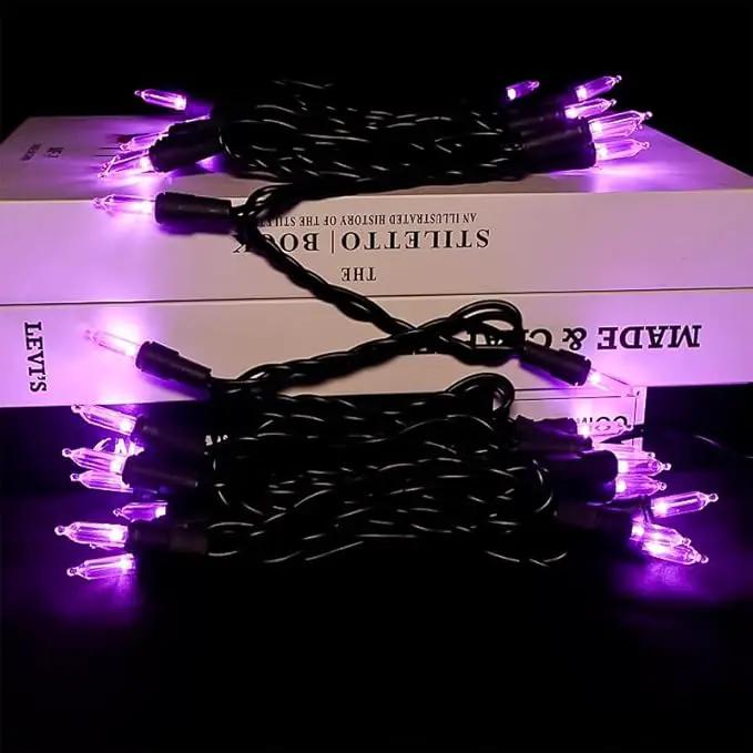 MULTI-SPARKING Purple LED Halloween Lights - 100 Count Purple Christmas String Lights for Tree, Party, Holiday, Indoor and Outdoor Halloween Decorations, 33 Feet Black Wire, UL Certified, Connectable by GreenHaven Gardens