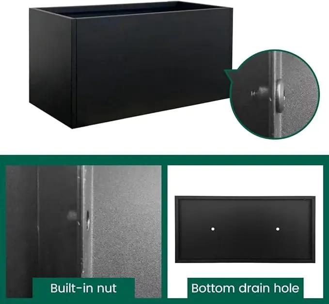 Black Planter Box Galvanized Steel Metal Planter Rectangular Indoor Large Outdoor Planters Steel Metallic Heavy Flower Pot 36In x 12In x 16In Commercial Residential for Patio, Deck, Backyard, Garden by GreenHaven Gardens