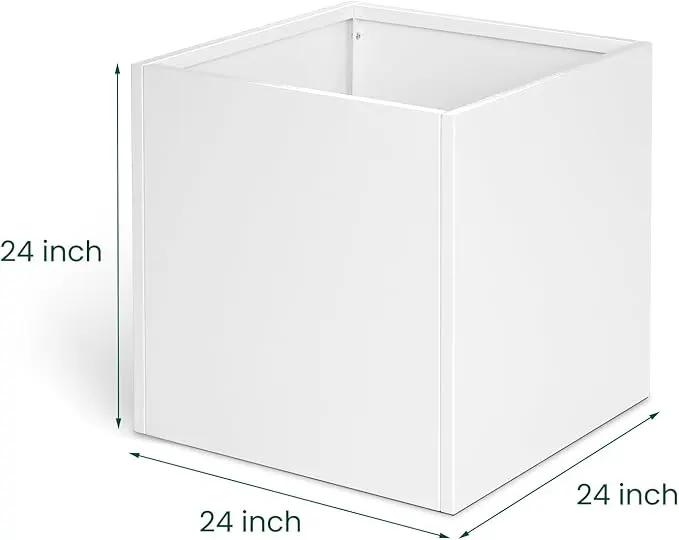 White Steel Planter Square Outdoor Planters Galvanized Steel Planter Box Indoor Metal Large Planters Cube Heavy Duty Flower Pot 24 Inch Modern Commercial Residential for Trees Patio Deck Yard Garden by GreenHaven Gardens